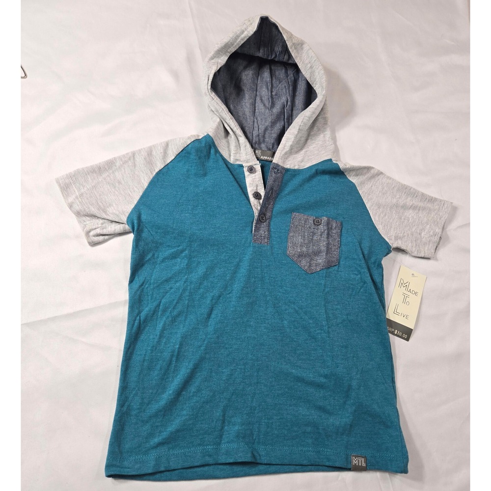 MTL Made To Live Hoodies Boys Short Sleeve Sz 7 Set of 2 NWT Blue & Teal w/Gray - Picture 6 of 9